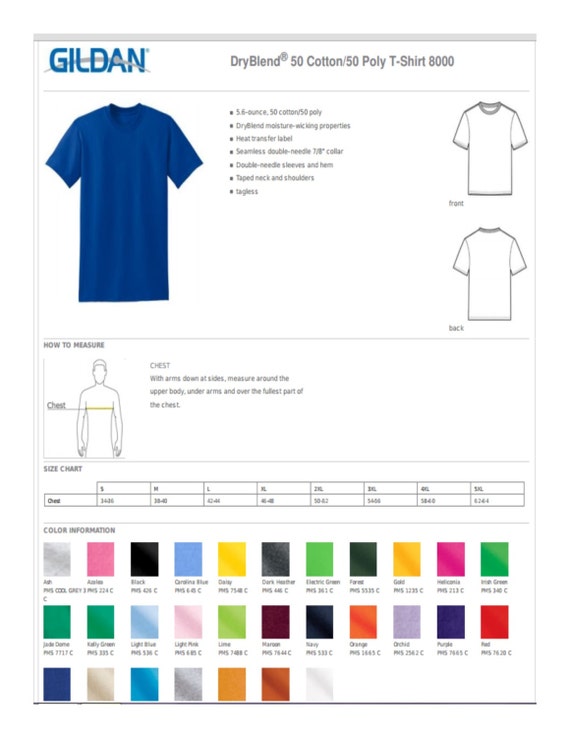 Gildan 8000 Size Chart