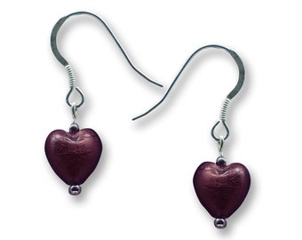 Murano Glass Heart Earrings - Esta Ruby