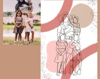 Single-Line Organic Shape Line Drawing | Turn your photos into one-of-a-kind modern, minimal art with a splash of color | Line Art Portrait