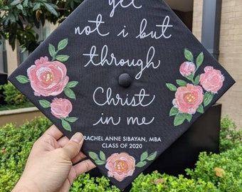 Completely Custom Handlettered Graduation Cap Topper | Choose your own Calligraphy, Florals, Illustration, Painting