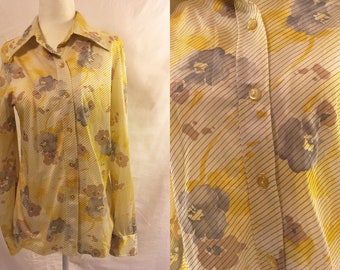 Vintage 60s/70s Floral Striped Alex Coleman Blouse | 1970s | Small/Medium