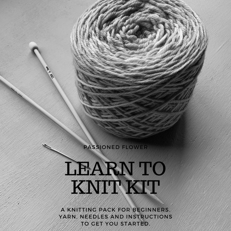 Learn to Knit Kit Yarn, Needles and instructions to get you started on your first knitting project image 1
