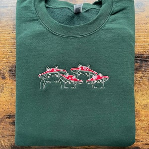 Little Cats With Mushroom Hats Super Soft Embroidered Pullover Sweatshirt