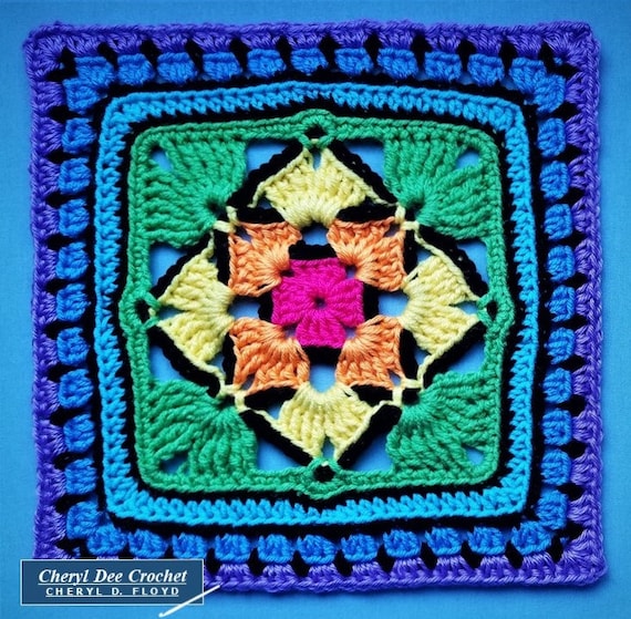 Crochet Pattern PDF Granny Square Afghan Block Toadstool Square