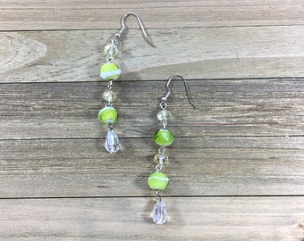 CLEARANCE! Bright lime and clear shoulder duster earrings on silver nickel free hook