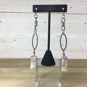 Chunky large Chinese tourmaline tooth beads suspended funky gunmetal links and on gunmetal ear wire shoulder duster earrings image 6