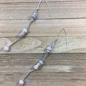 Shoulder duster labradorite, silver chain and silver rhinestone bead earrings suspended on 925 sterling silver ear wire image 4
