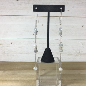 Shoulder duster labradorite, silver chain and silver rhinestone bead earrings suspended on 925 sterling silver ear wire image 3