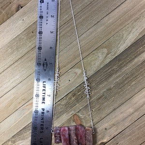 Strawberry quartz stick bead necklace on matte silver chain with funky bar connector image 9