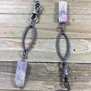 Chunky large Chinese tourmaline tooth beads suspended funky gunmetal links and on gunmetal ear wire shoulder duster earrings image 5