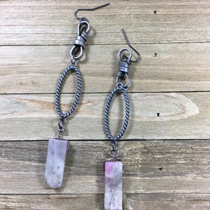 Chunky large Chinese tourmaline tooth beads suspended funky gunmetal links and on gunmetal ear wire shoulder duster earrings image 3