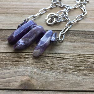 Genuine amethyst polished stick beads with amethyst chips on decorative silver chain image 5