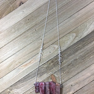 Strawberry quartz stick bead necklace on matte silver chain with funky bar connector image 5