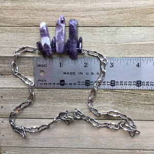 Genuine amethyst polished stick beads with amethyst chips on decorative silver chain image 8