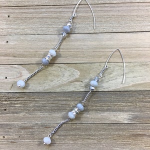 Shoulder duster labradorite, silver chain and silver rhinestone bead earrings suspended on 925 sterling silver ear wire image 2