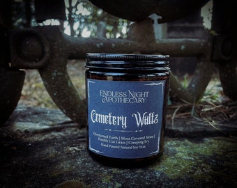 Cemetery Waltz || Earth, Moss Covered Stone, Freshly Cut Grass, Creeping Ivy || Hand Poured Scented Soy Candle