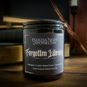 Forgotten Library || Mahogany, Leather Bound Books, Dark Musk || Hand Poured Scented Soy Candle
