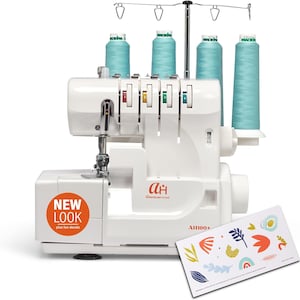 AH100 Serger Sewing Machine - Easy to Follow Portable Stitching with 4/3/2 Serger Thread, Perfect for Hemming and Sewing.