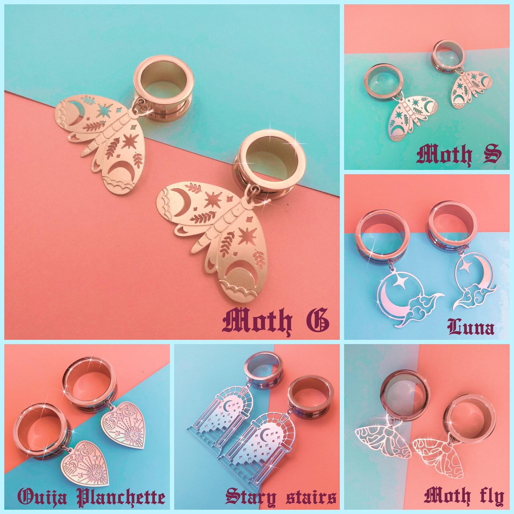 Screw Back Tunnels Silver Stainless Steel Kawaii Elegant Etsy