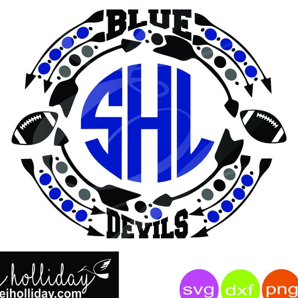 Blue Devils Football Monogram Dc svg dxf eps png Digital Cutting Design Vector Image Graphic Sports Arrows dots