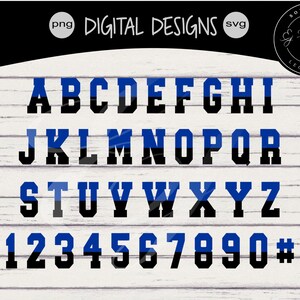 blue black two toned layered varsity college alphabet numbers set Ombre' Split colors team mascot sports school