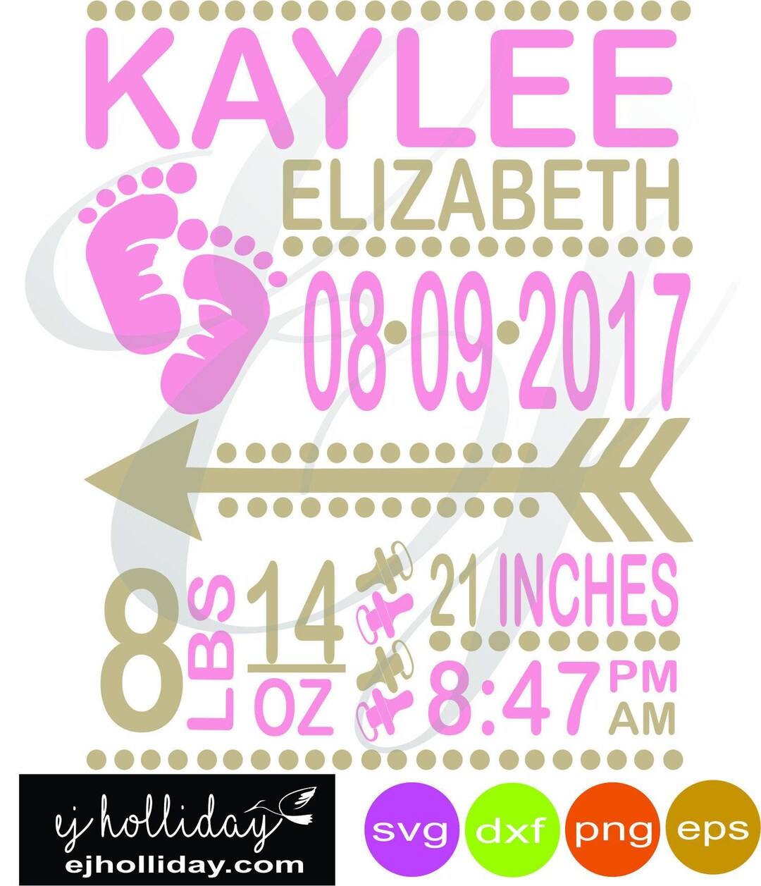 Baby Girl Birth Announcement Svg Dxf Eps Png Digital Cutting Design ...
