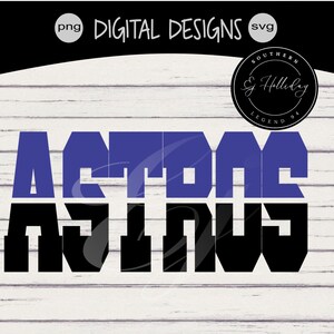 May include: A digital design featuring the word "ASTROS" in a bold, two-tone style. The top half of the letters are blue, and the bottom half is black. The design includes "png" and "svg" labels, along with the text "DIGITAL DESIGNS" and a circular logo.