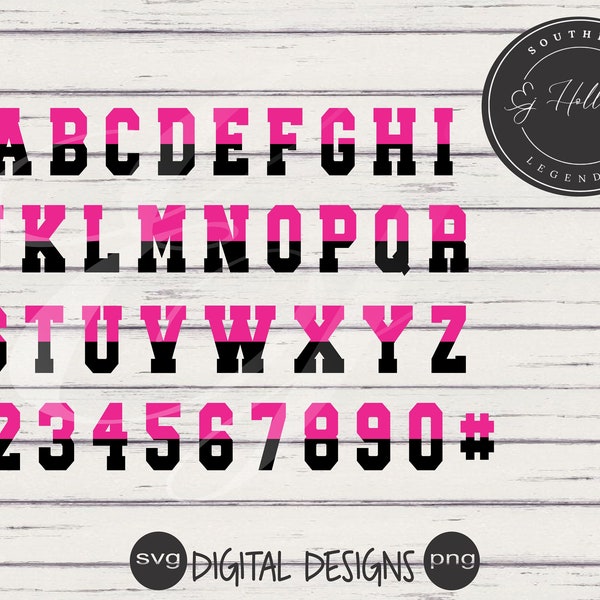 Pink two toned alphabet split design Varsity College letters pink and black svg png Digital Cutting Ombre