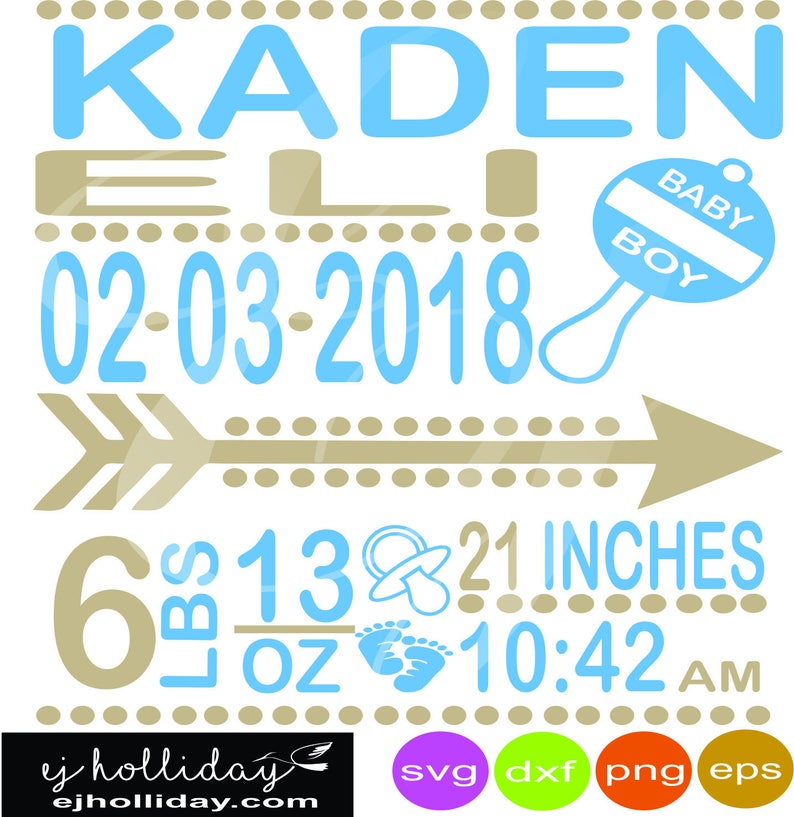 Baby Boy Rattle Birth Announcement Svg Dxf Eps Png Digital - Etsy