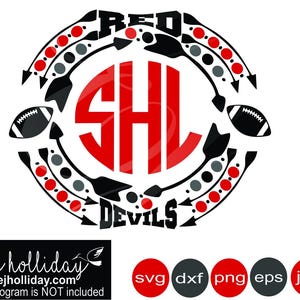 Red Devils Monogram Football 19 svg eps png dxf jpg  Digital Cutting Design Vector Image Graphic Sports Arrows polka dots