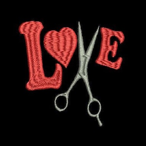 Love with Scissors Red and Silver 3X3 4X4 Machine Embroidery Digital Split Design