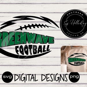 Greenwave Football Layered Knockout high school Spirit Team Mascot svg png Digital Designs Instant Download Vector Sports