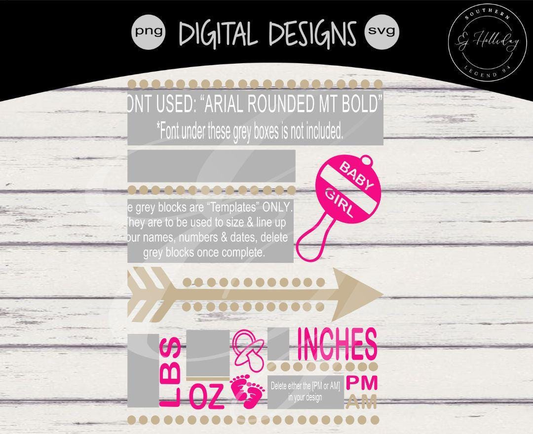 Baby Girl Rattle Birth Announcement Svg Dxf Eps Png Jpeg Jpg Digital ...