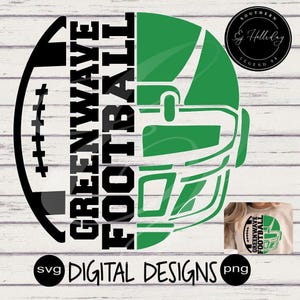 Greenwave Football helmet Team Mascot png Favorite School Team svg split design Digital Design Instant Download sports | tshirt svg design|