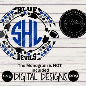 Blue Devils Football Monogram Dc svg dxf eps png Digital Cutting Design Vector Image Graphic Sports Arrows dots