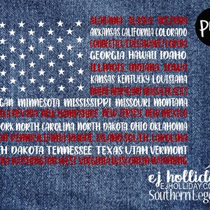 50 States Flag Alphabetical Order png Digital Printing Design- Instant Download Vector File Graphic Design