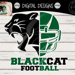 Blackcat Football Helmet Favorite School Team Mascot svg png  Digital Design Instant Download Forest Green