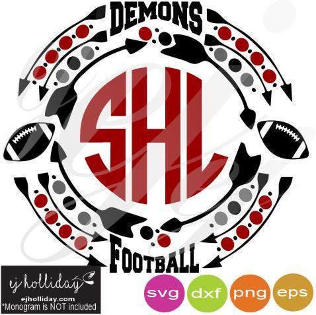 Demons Football Monogram Frame Svg Eps Png Dxf Digital Cutting Design ...
