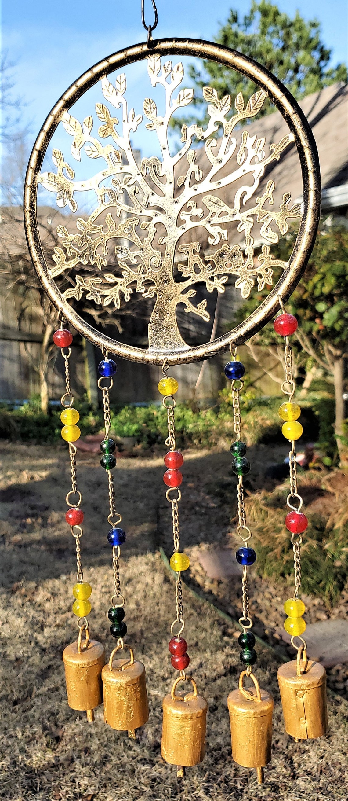 Tree of Life Wind Chime Metal Wind Chime With Rainbow Glass Etsy