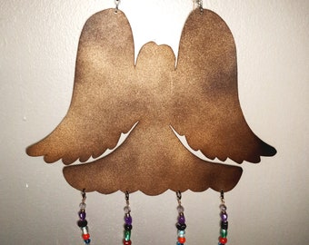 Angel Windchime: Recycled metal with rainbow glass Beads and 4 reclaimed bells