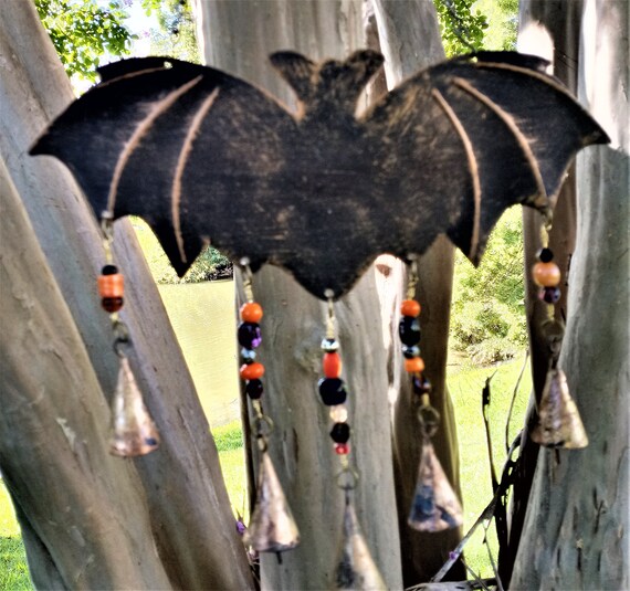 Halloween Bat Wind Chime Original Design Recycled Metal Etsy