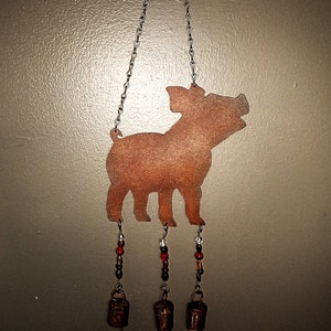 Whimsical Piglet - Recycled Metal with  Colorful Glass Lampwork Beads and 3 Bells - For Garden Lover