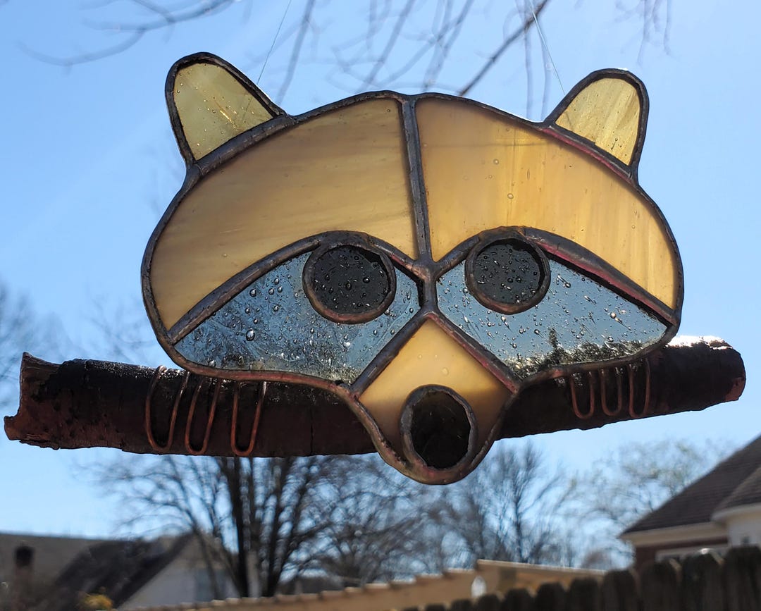 Copper Racoon Stained Glass Racoon Suncatcher: Copper Paws, Estate Sale Find - Etsy