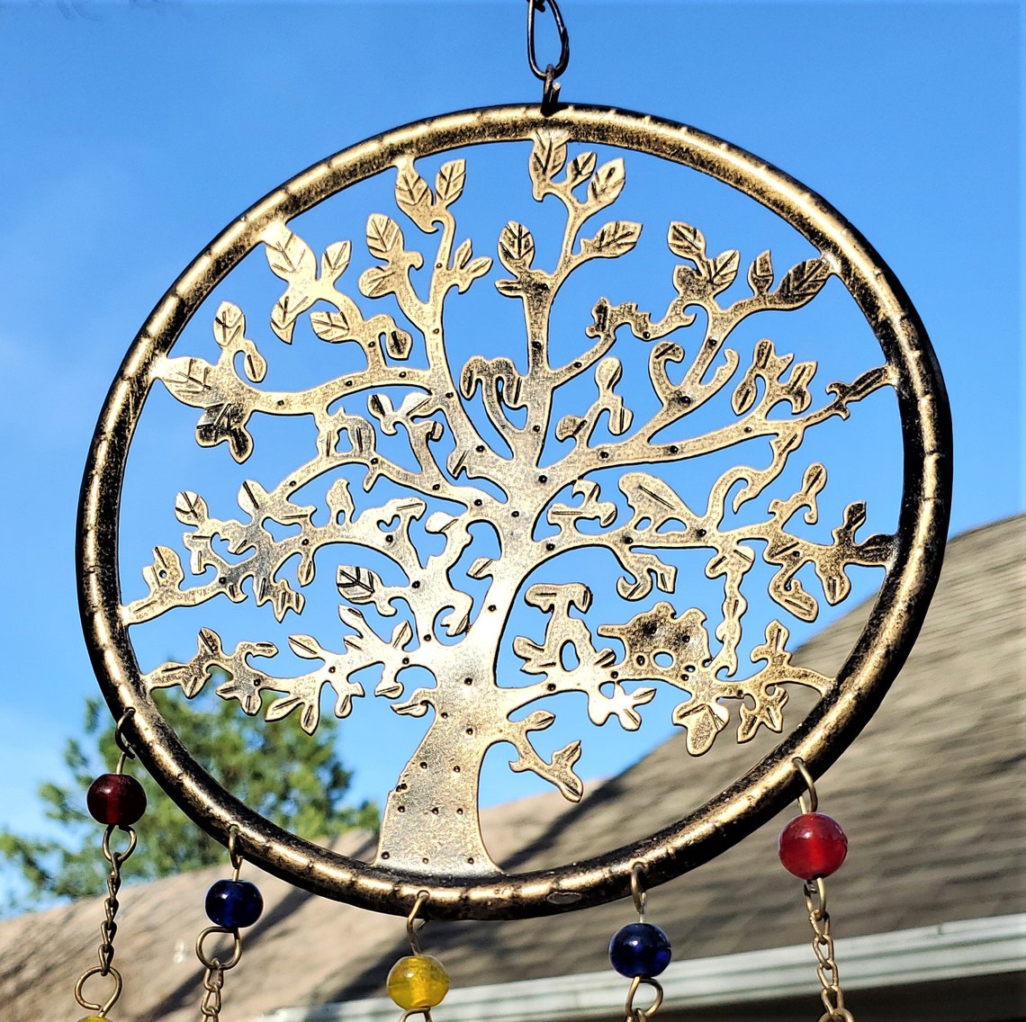 Tree of Life Wind Chime Metal Wind Chime With Rainbow Glass Etsy