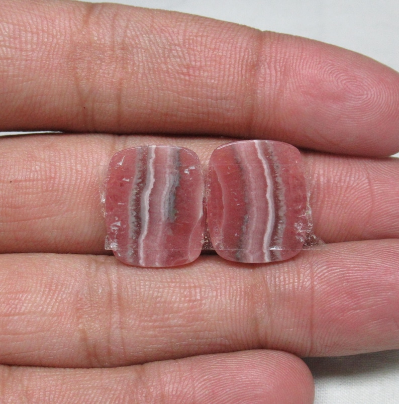 Natural Rhodochrosite Gemstone Rhodochrosite Cabochon Pair Pink Rhodochrosite Size 14 x 16 x 4 mm Loose Rhodochrosite Baguette Pair ET 2824