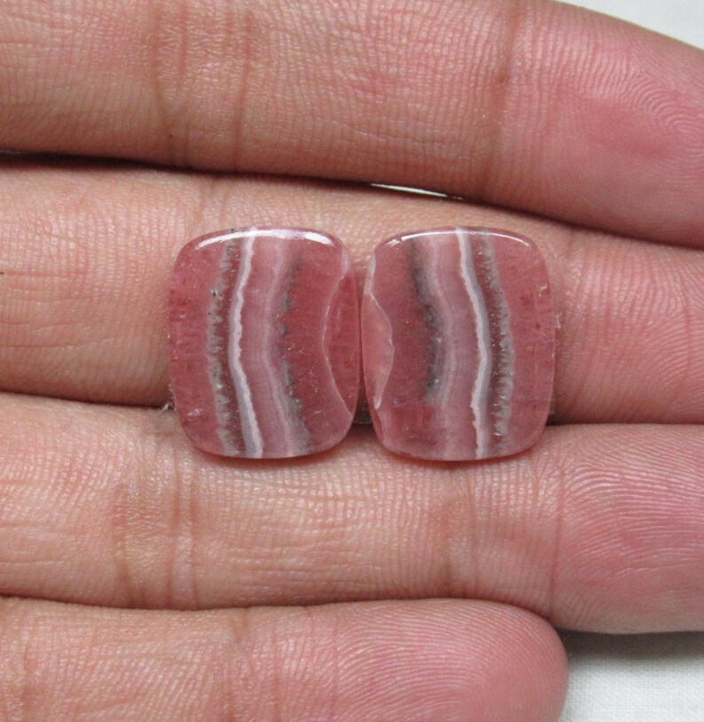 Natural Rhodochrosite Gemstone Rhodochrosite Cabochon Pair Pink Rhodochrosite Size 14 x 16 x 4 mm Loose Rhodochrosite Baguette Pair ET 2824