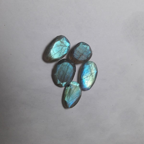 Natural Labradorite faceted 5 piece lot loose semi precious gemstone cabochon size 11 x 18 to 13 x 17 mm approx code 3497 wholesale gemstone