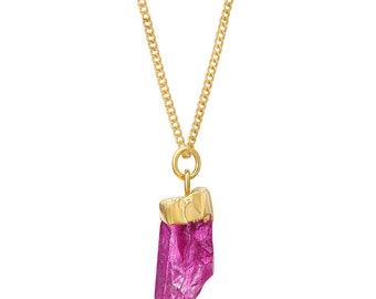Pink Quartz Crystal Pendant,Quartz Crystal Nugget,Gold Pink Quartz Crystal Pendant,Gift For Mom,Natural Quartz Crystal Pendant ,Gift For Her