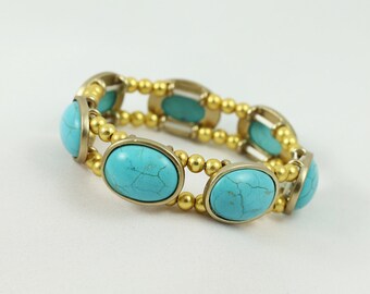 Gift For Mom, Turquoise bracelet, Stretch bracelet, Turquoise Jewelry, Gold bracelet, Gift For Her, Holiday Gift