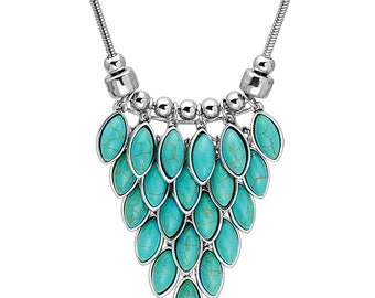 Turquoise Jewelry, Silver turquoise necklace ,Turquoise necklace for woman, Turquoise statement necklace, Blue turquoise,  Gift for mom